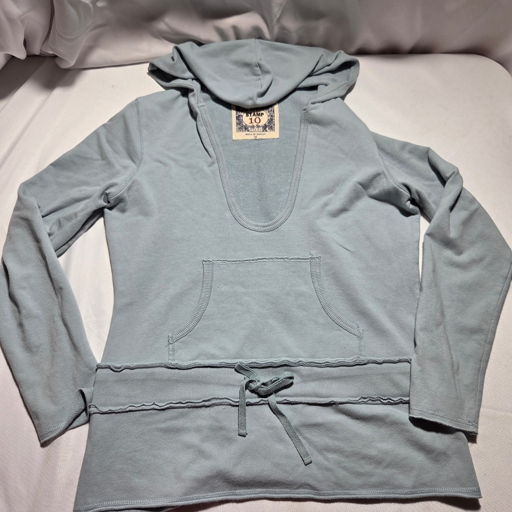 Stamp 10 Womens Hoodie Light Blue Deep V-Neck Baggy Y2K Pullover Size M‎